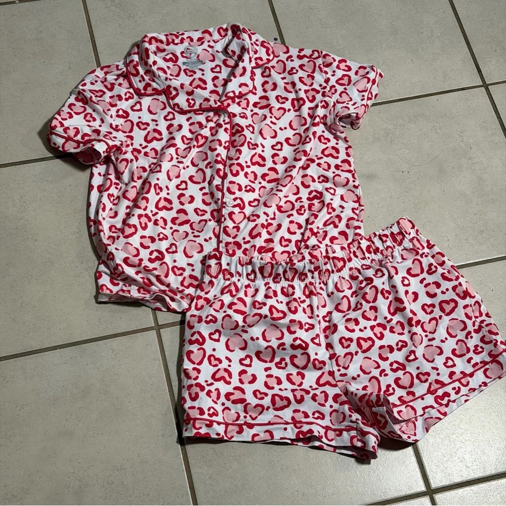 Wonder Nation Kids Girls' Pink Heart Print Short Pajama Set size XL(14/16)‎